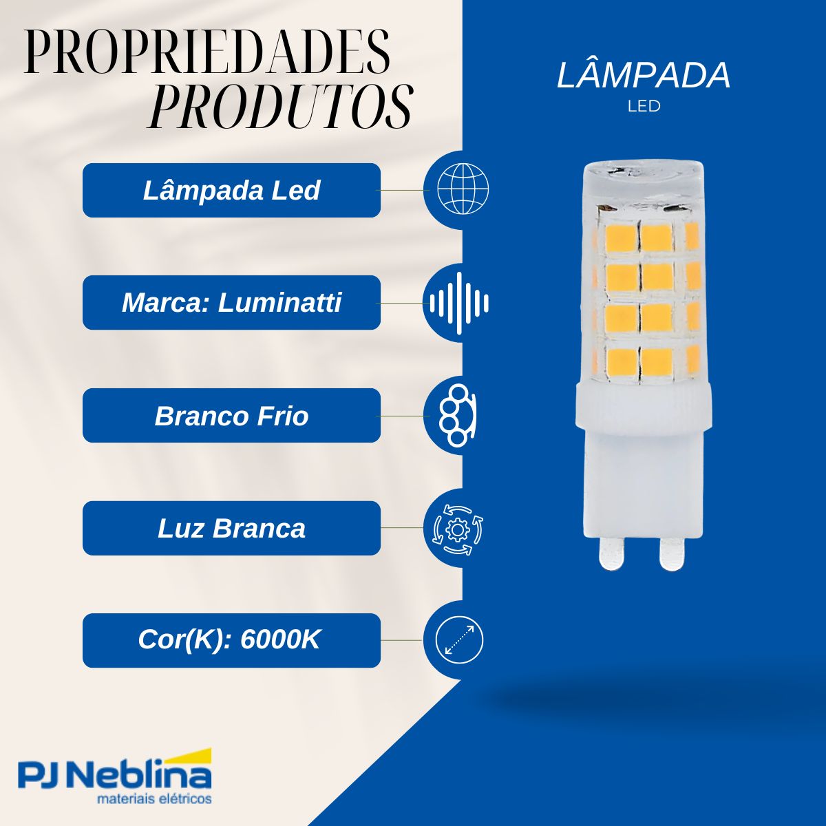 Lâmpada Led Bipino 4W 127V G9 6000K Branco Frio Luz Branca 350Lm - Luminatti