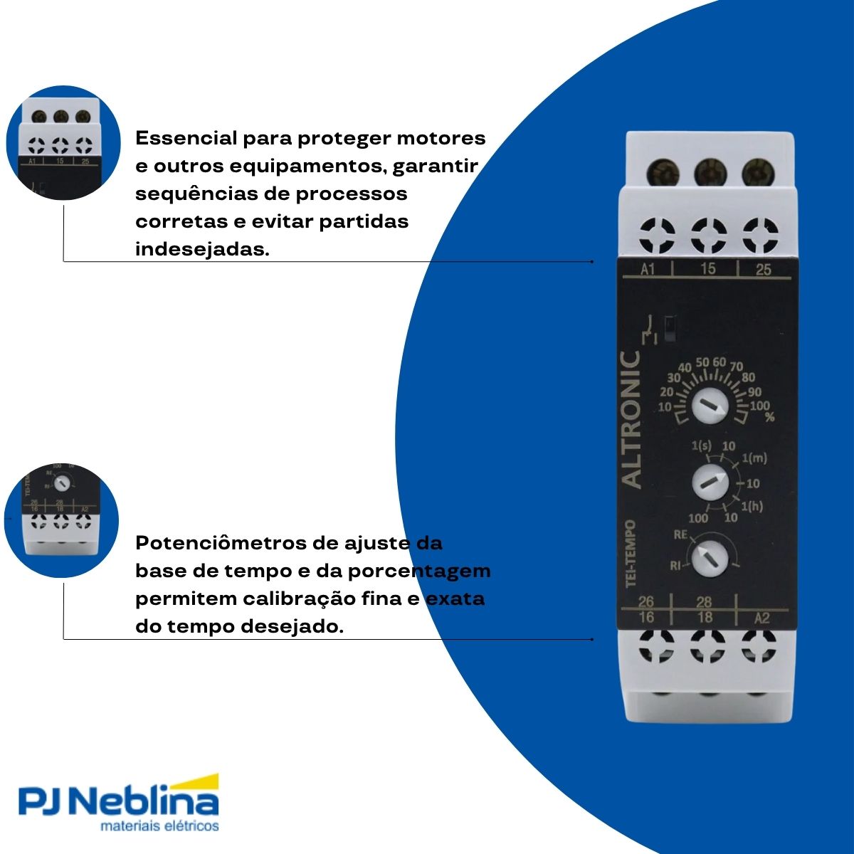 Relé Temporizador Eletrônico Retardo/Pulso Energização 0,1Seg-100H 1 Spdt (1Naf) 24-240Vca/Cc - Altronic