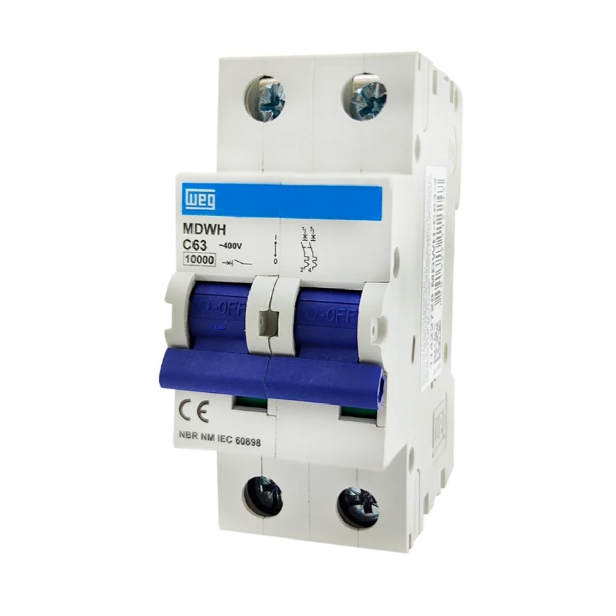 Disjuntor Mini Din Bipolar 63A Curva C 10Ka 230/400V - Weg