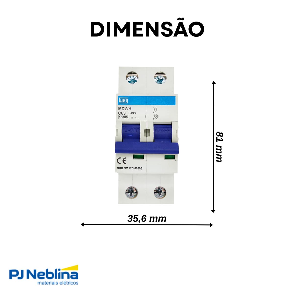 Disjuntor Mini Din Bipolar 63A Curva C 10Ka 230/400V - Weg