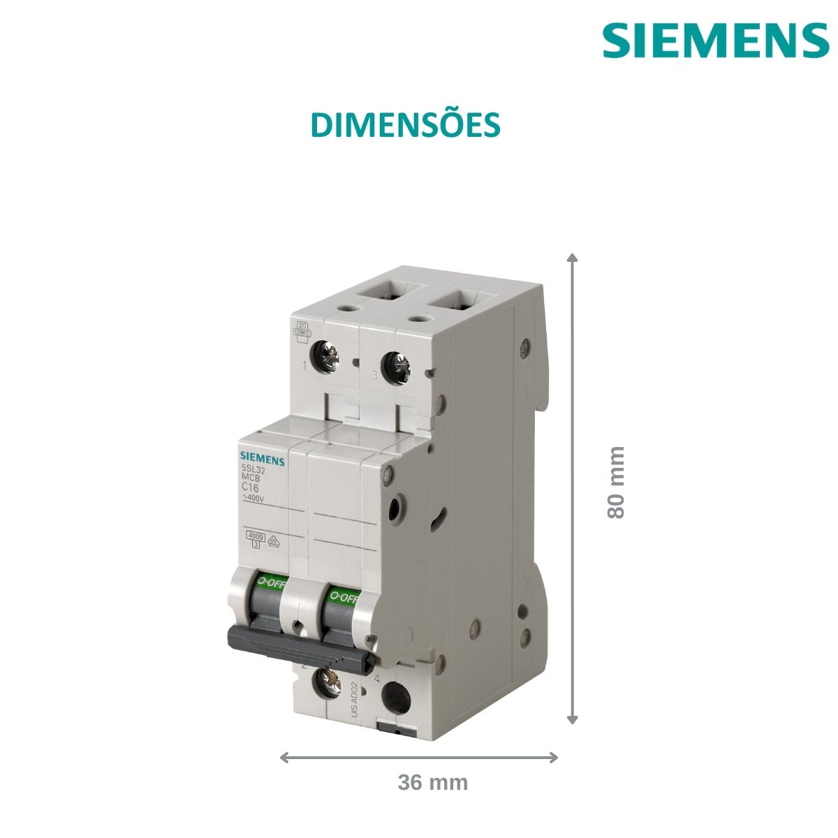 Disjuntor Mini Din Bipolar 16A Curva B 4,5Ka 220/380V 5SL32166MB - Siemens