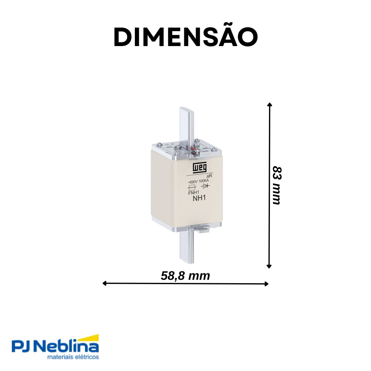 Fusível Nh Ultra Rápido Ar 63A 690V 100Ka T-1 - Weg