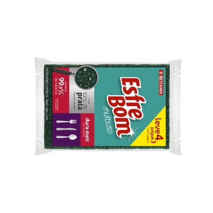 Esponja Multi Uso Ions Prata Com 04 Unidades Superfície Delicada - Bettanin