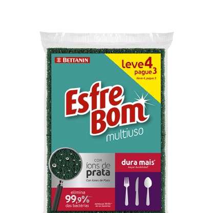 Esponja Multi Uso Ions Prata Com 04 Unidades Superfície Delicada - Bettanin