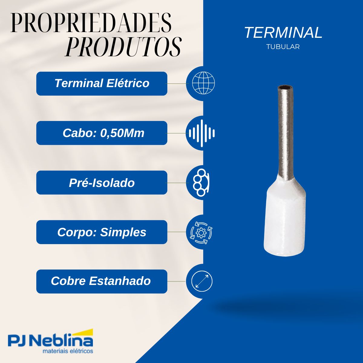 Terminal Tubular (Ilhos) 0,50Mm (20Awg) Pré-Isolado Branco - Intelli
