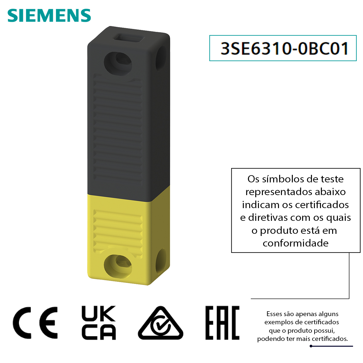 Atuador Chave Magnética Rfid Retangular 92x25mm Plástico Preto/Amarelo Sirius Siemens