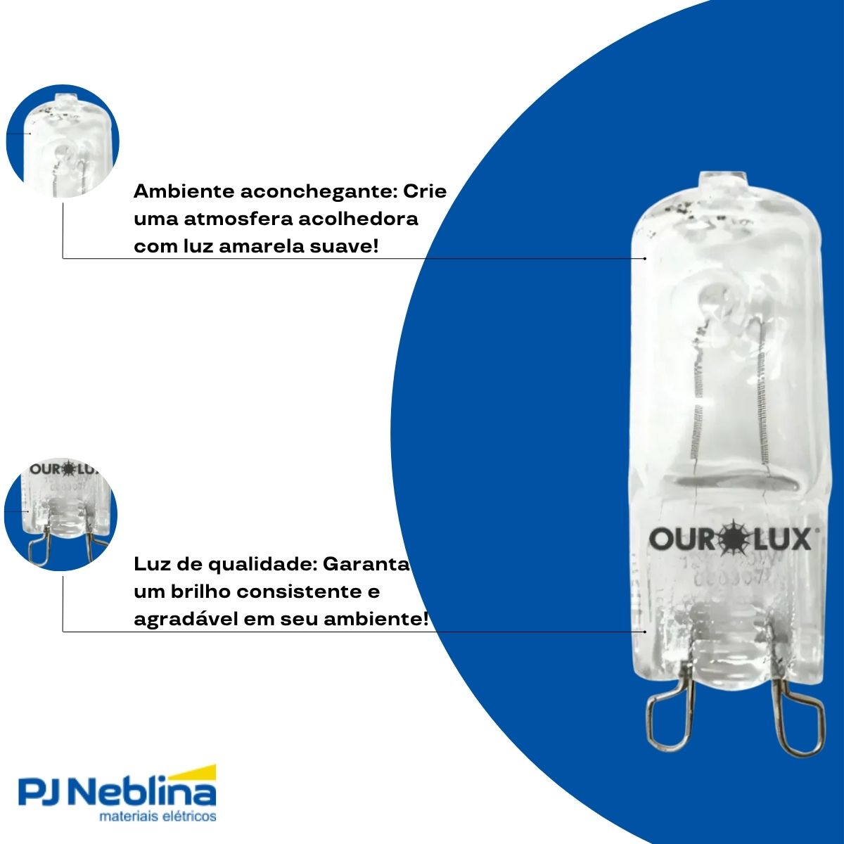Lâmpada Halógena Bipino Clara 20W 220V G9 Luz Amarela - Ourolux