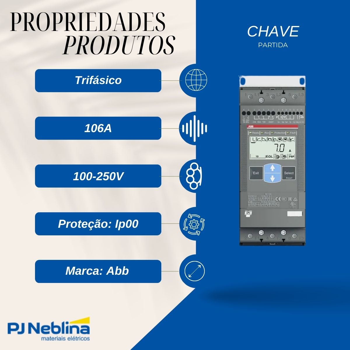 Chave Partida Softstarter Trifásico 106A 100-250V 75Kw Ip00 - Abb