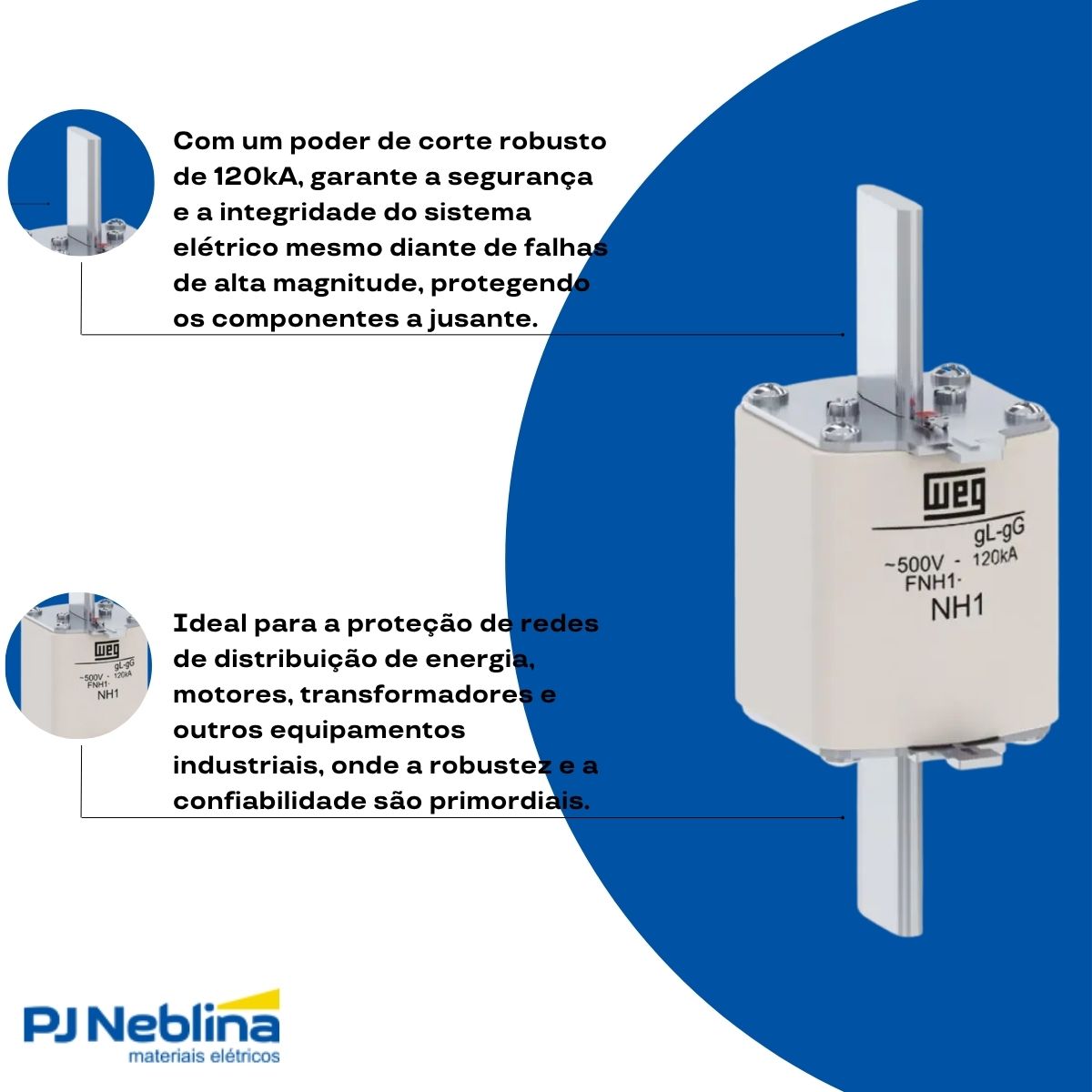 Fusível Nh Retardado Gg/Gl 224A 500V 120Ka T-1 - Weg