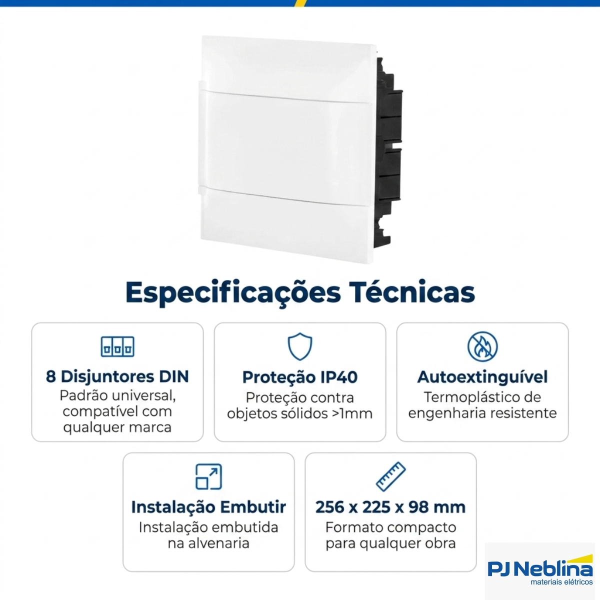 Quadro Distribuição Embutir 256X225X98Mm 8 Disjuntores Branco 134008 - Cemar