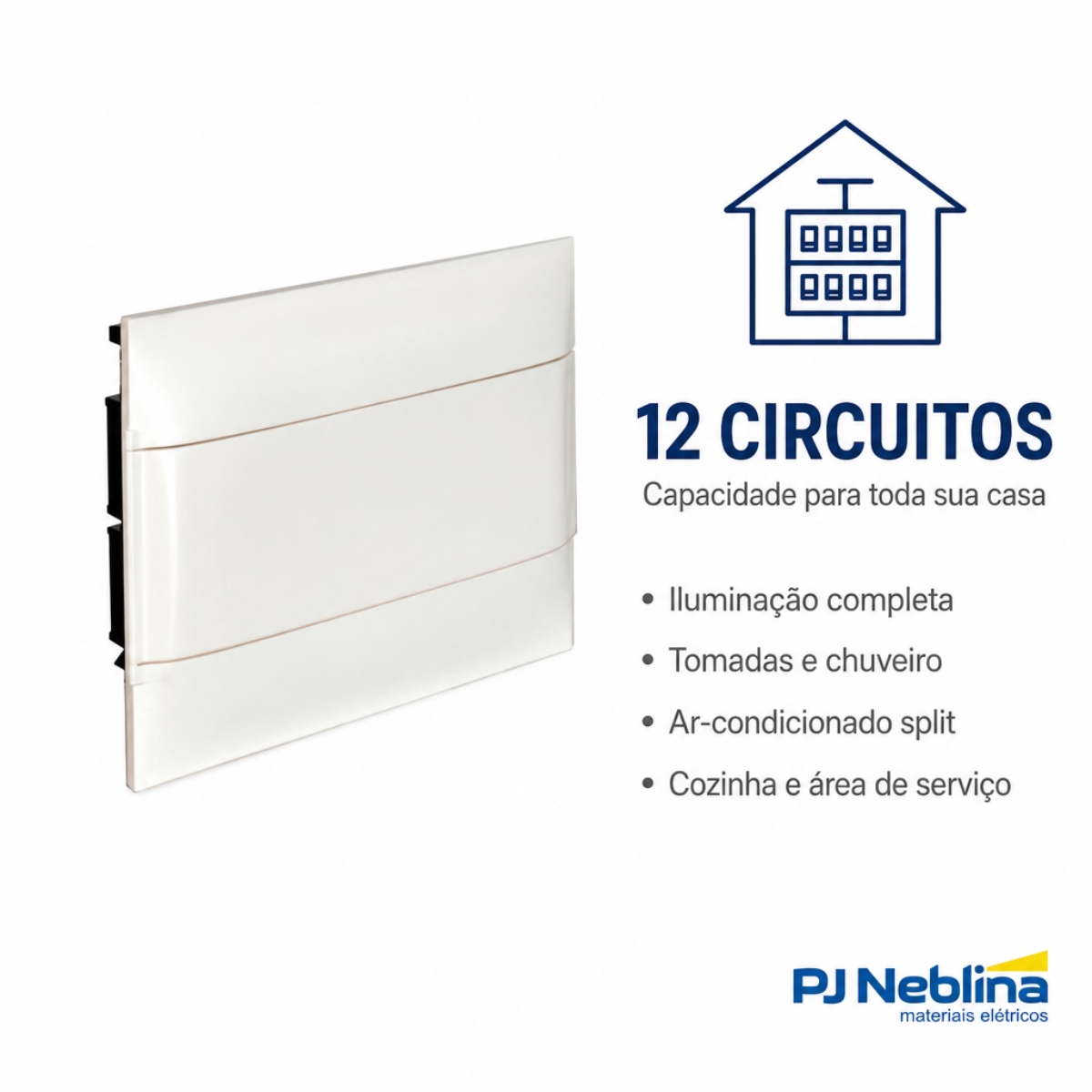 Quadro Distribuição Embutir 328X235X102Mm 12 Disjuntores Branco 135001 - Cemar