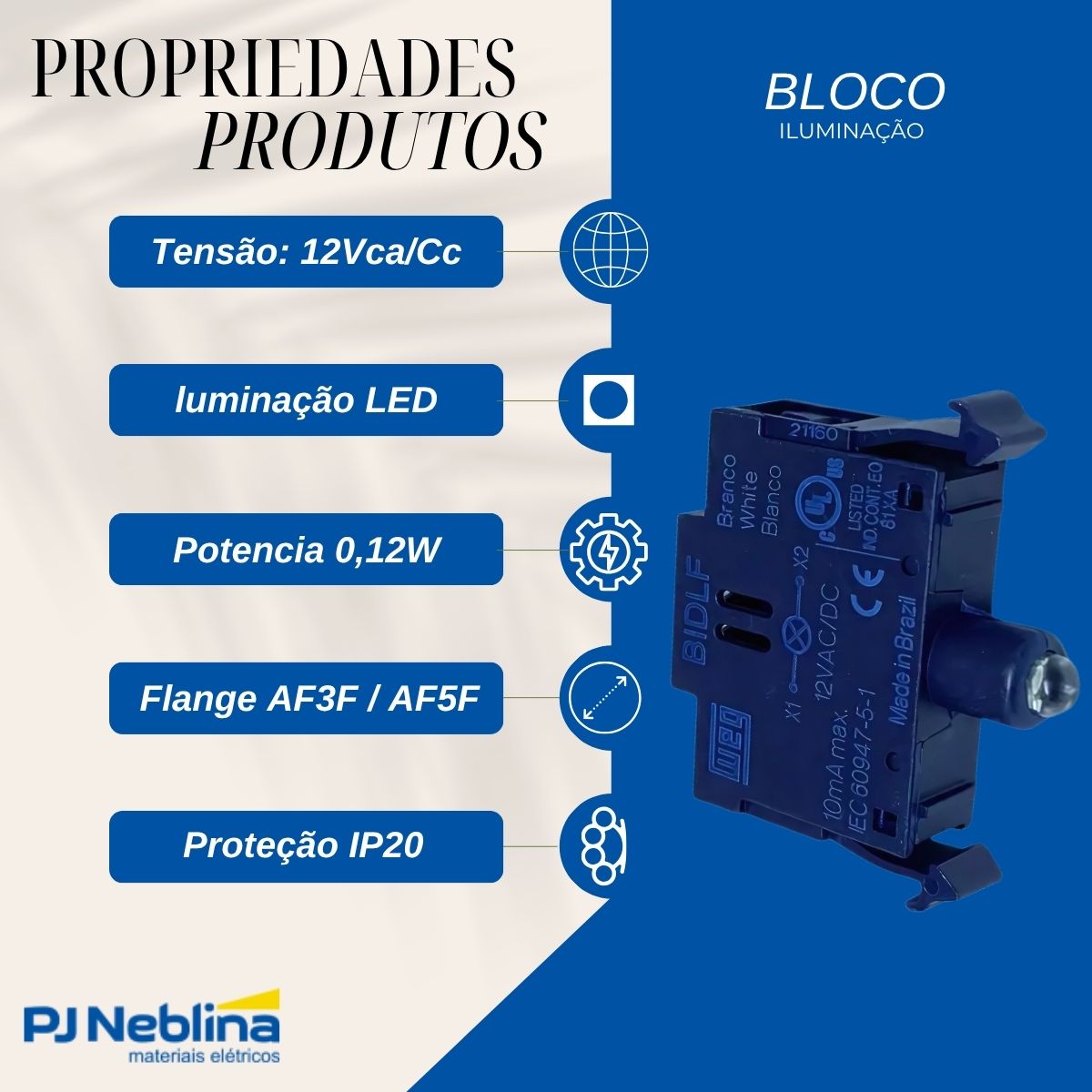 Bloco Iluminação Csw 12Vca/Cc C/Led Bc Wh Sist Montag Front-Back - Weg