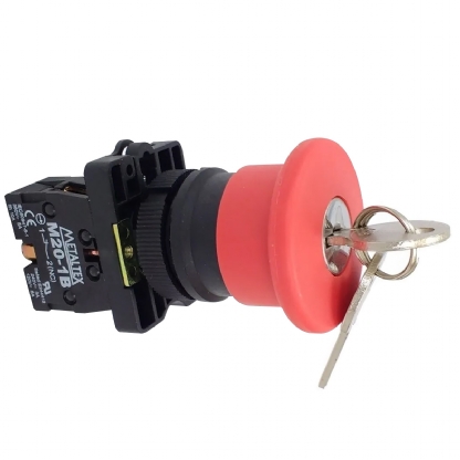 Botão Emergência Com Chave Plástico 1Nf 22mm Vermelho - Metaltex