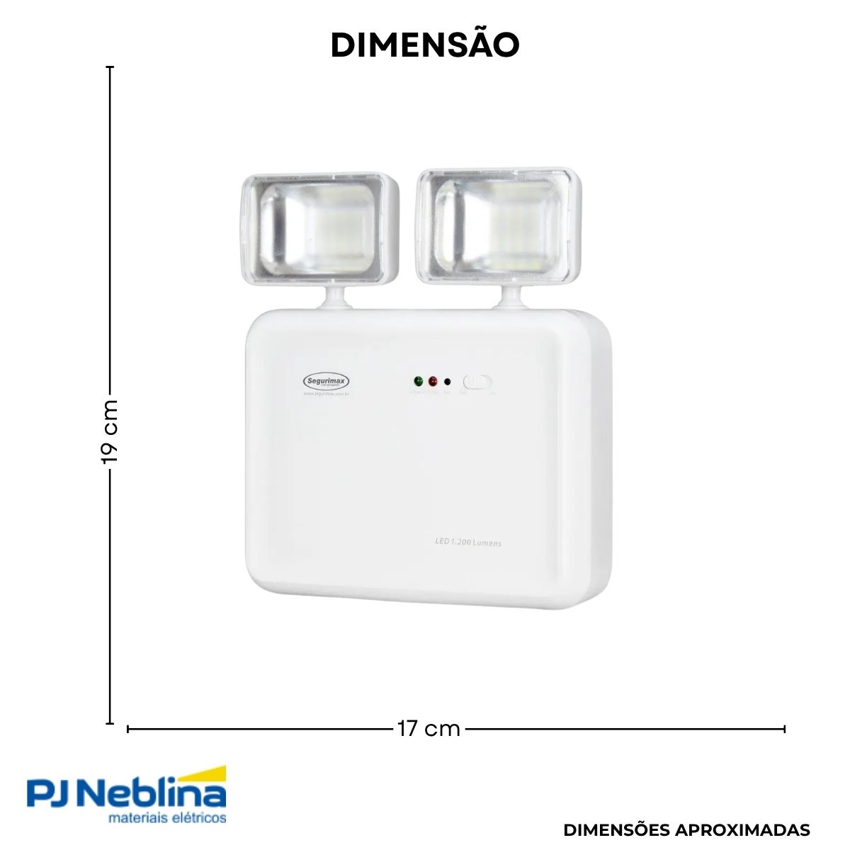 Luminária Emergência Led 2 Faróis Sobrepor 2W Bivolt C/24 Leds 6000K/7000K Branco Frio 1200Lm 3H Ip65 - Segurimax