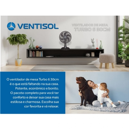 Ventilador Mesa Turbo Premium 127V 52W 30cm Preto - Ventisol