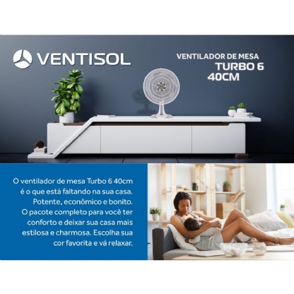 Ventilador Mesa Turbo Premium 127V 40cm 6 Pás Preto - Ventisol