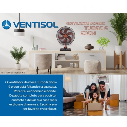 Ventilador Mesa Turbo Premium 127V 135W 50cm Preto - Ventisol