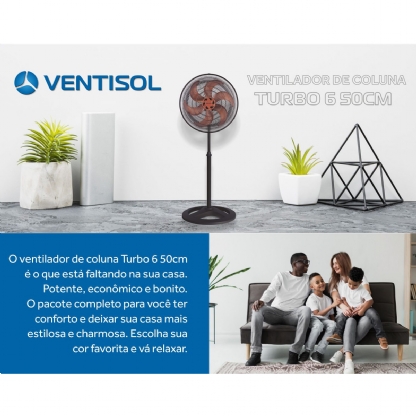 Ventilador Coluna Turbo Premium 127V 50cm 6 Pás Preto - Ventisol