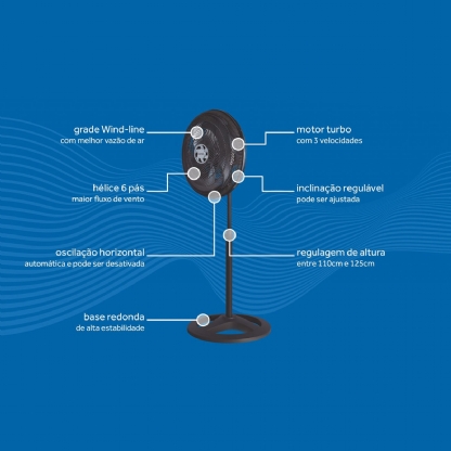 Ventilador Coluna Turbo Premium 127V 50cm 6 Pás Preto - Ventisol