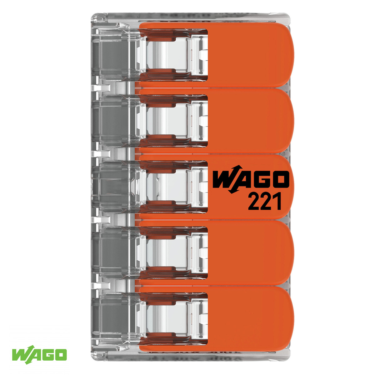 Conector Elétrico Emenda Rápido Poliamida Laranja/Transparente 5 Polos 6,00Mm 221-615 - Wago