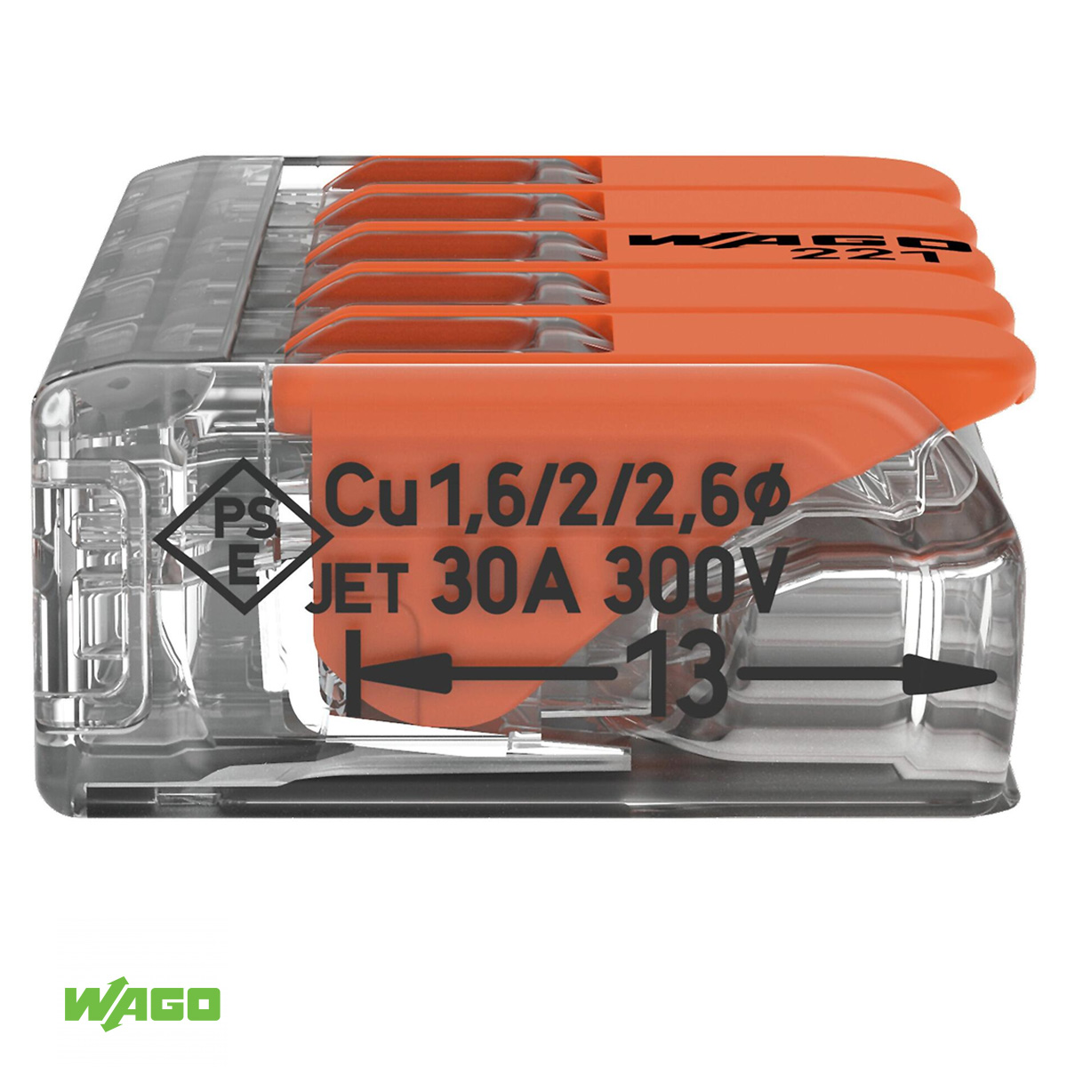Conector Elétrico Emenda Rápido Poliamida Laranja/Transparente 5 Polos 6,00Mm 221-615 - Wago