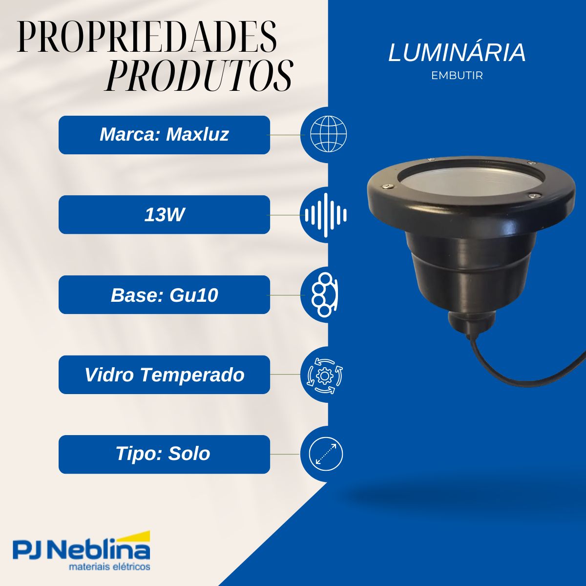 Luminária Solo Embutir Redondo Preto P/Lâmpada Ar111 13W Gu10 Difusor Vidro Temperado - Maxluz