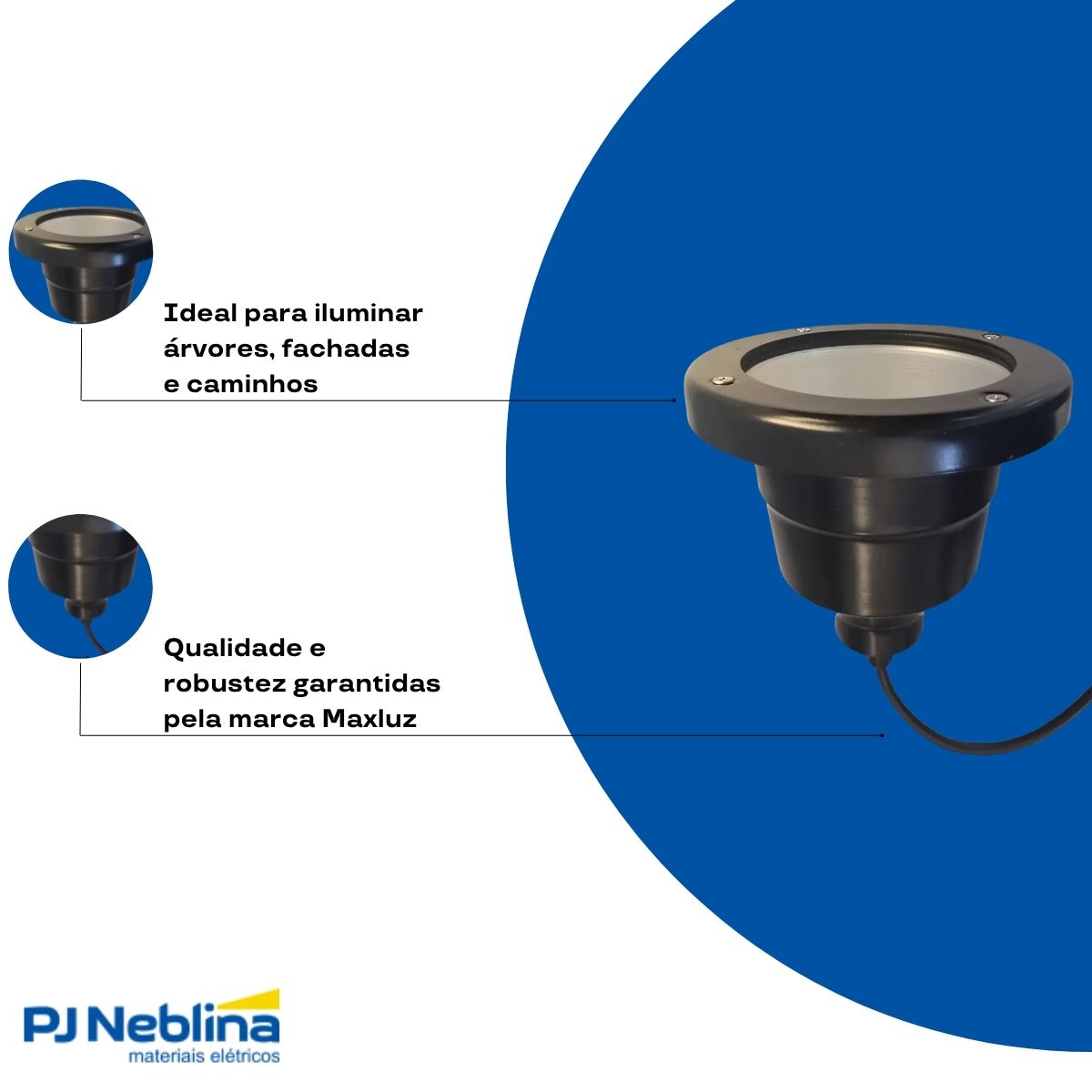 Luminária Solo Embutir Redondo Preto P/Lâmpada Ar111 13W Gu10 Difusor Vidro Temperado - Maxluz