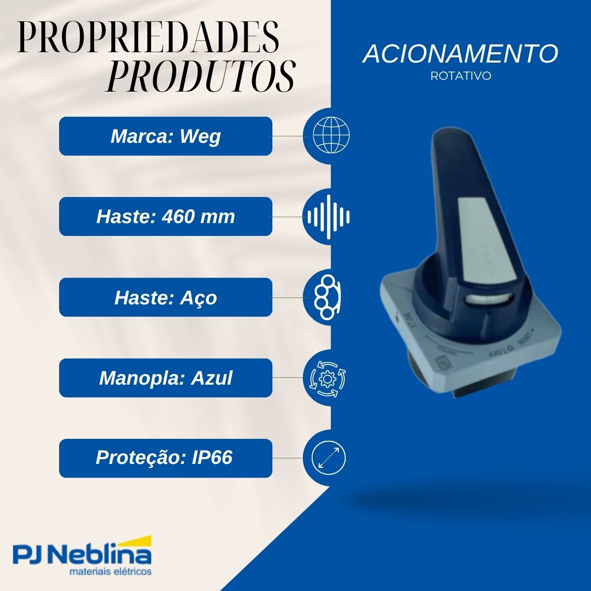 Acionamento Rotativo P/Porta Manopla Haste Aço Rfw160 Riw160/250 Ip66 - Weg
