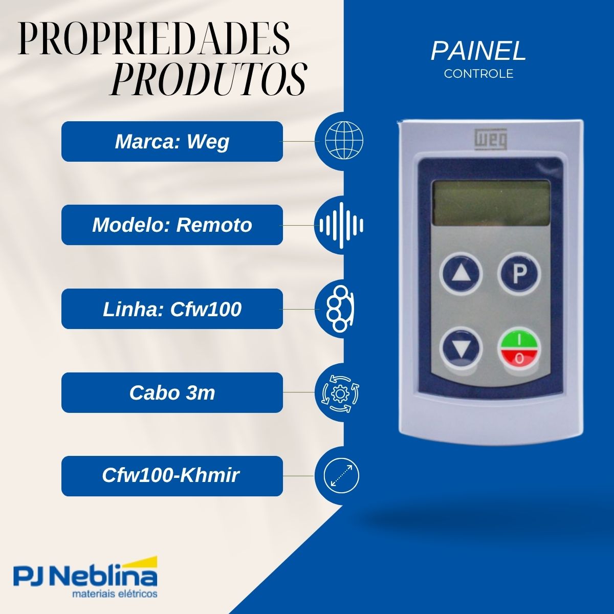 Painel Controle Inversor Frequência Remoto Cfw100 Cabo 3M - Weg