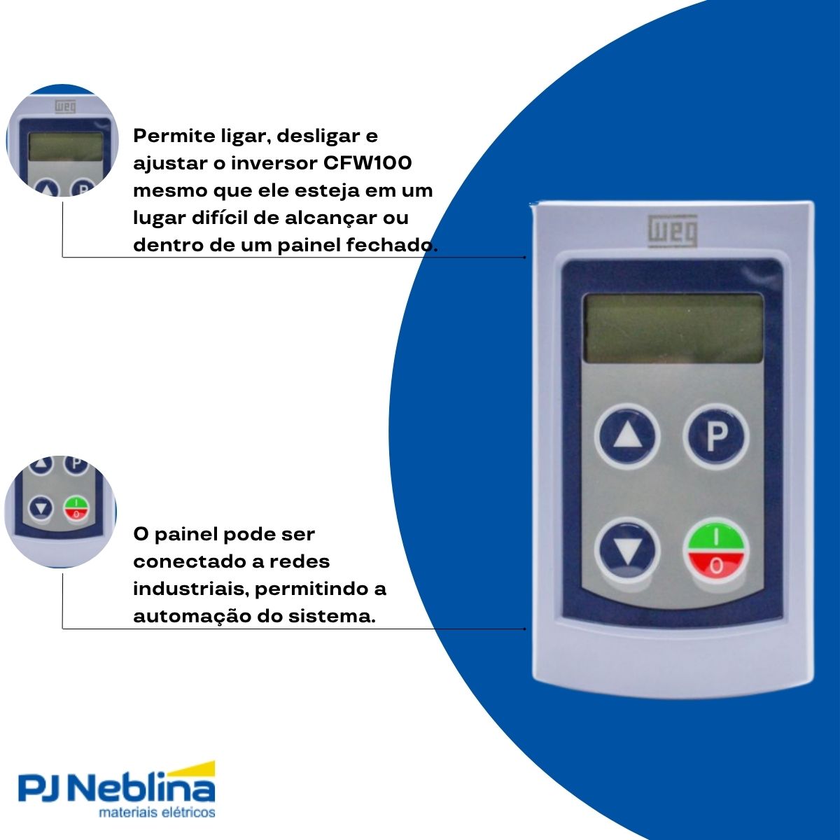 Painel Controle Inversor Frequência Remoto Cfw100 Cabo 3M - Weg