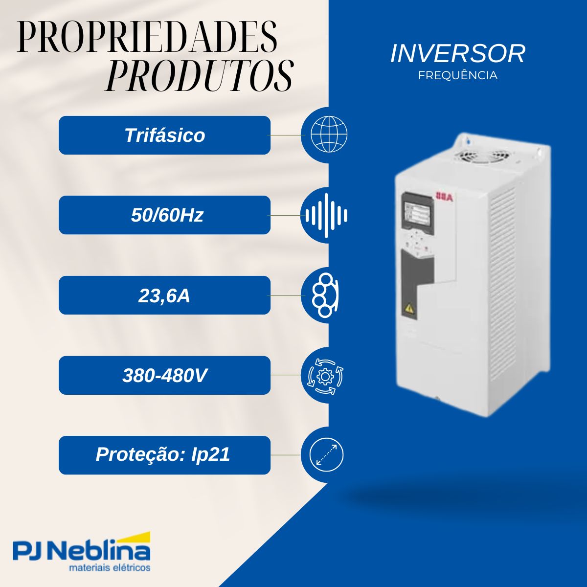 Inversor Frequência Trifásico 380-480V 50/60Hz 23,6A 11Kw - Abb