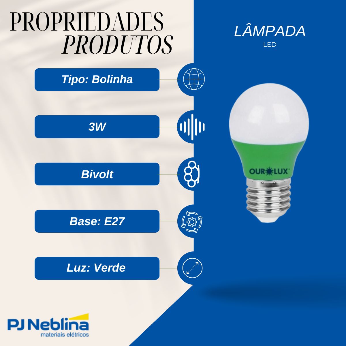 Lâmpada Led Bolinha G45 3W Bivolt E27 Verde - Ourolux