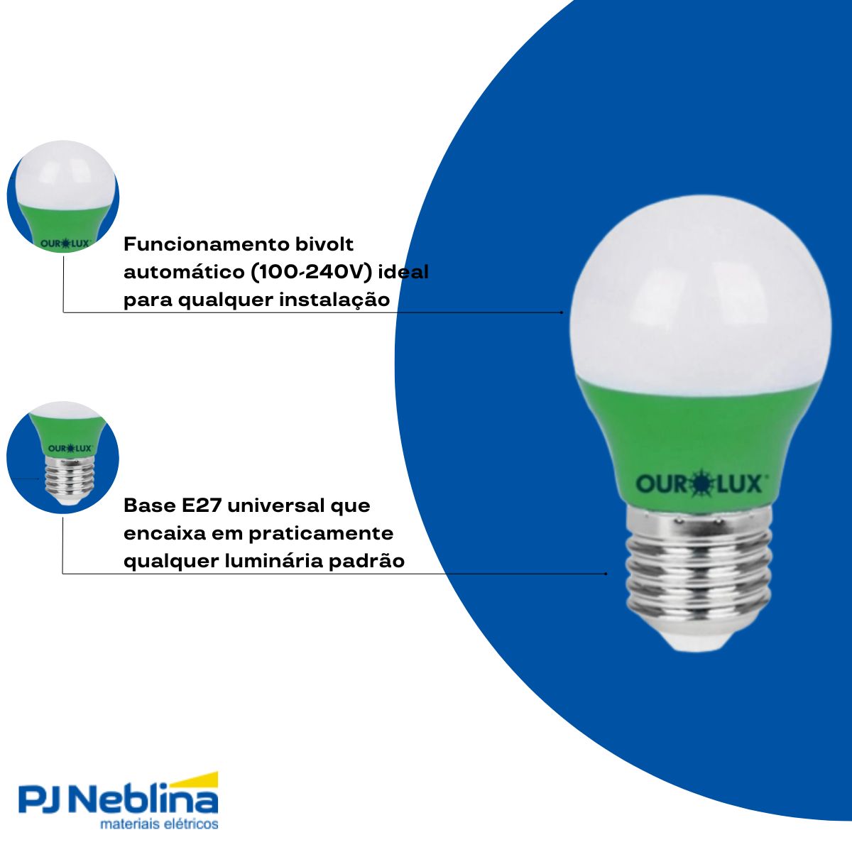 Lâmpada Led Bolinha G45 3W Bivolt E27 Verde - Ourolux