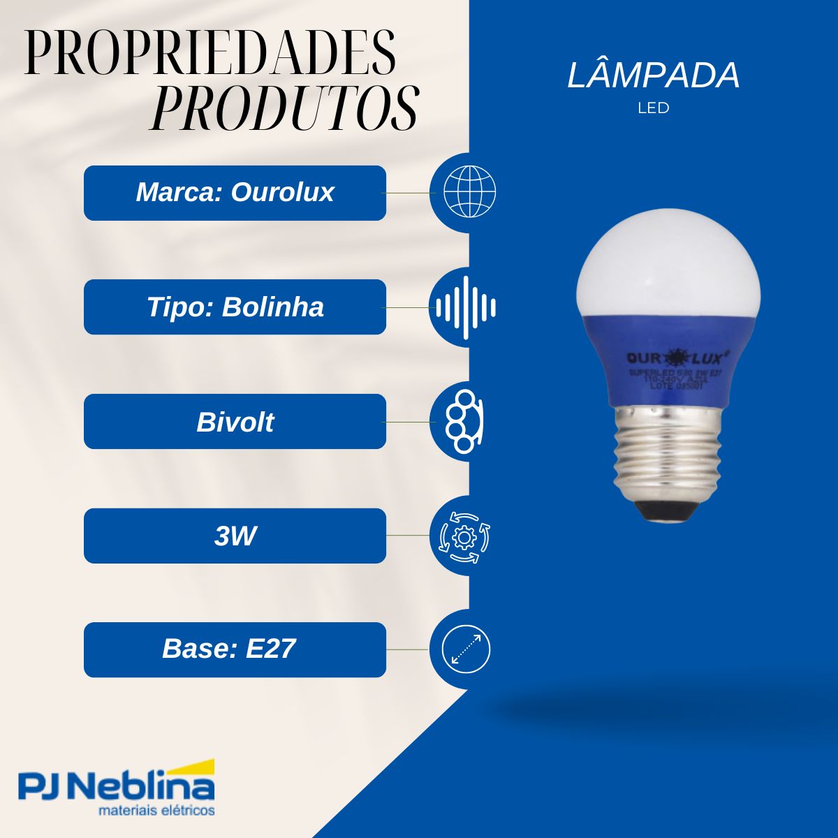 Lampada Led Bolinha G45 3w Bivolt E27 Azul