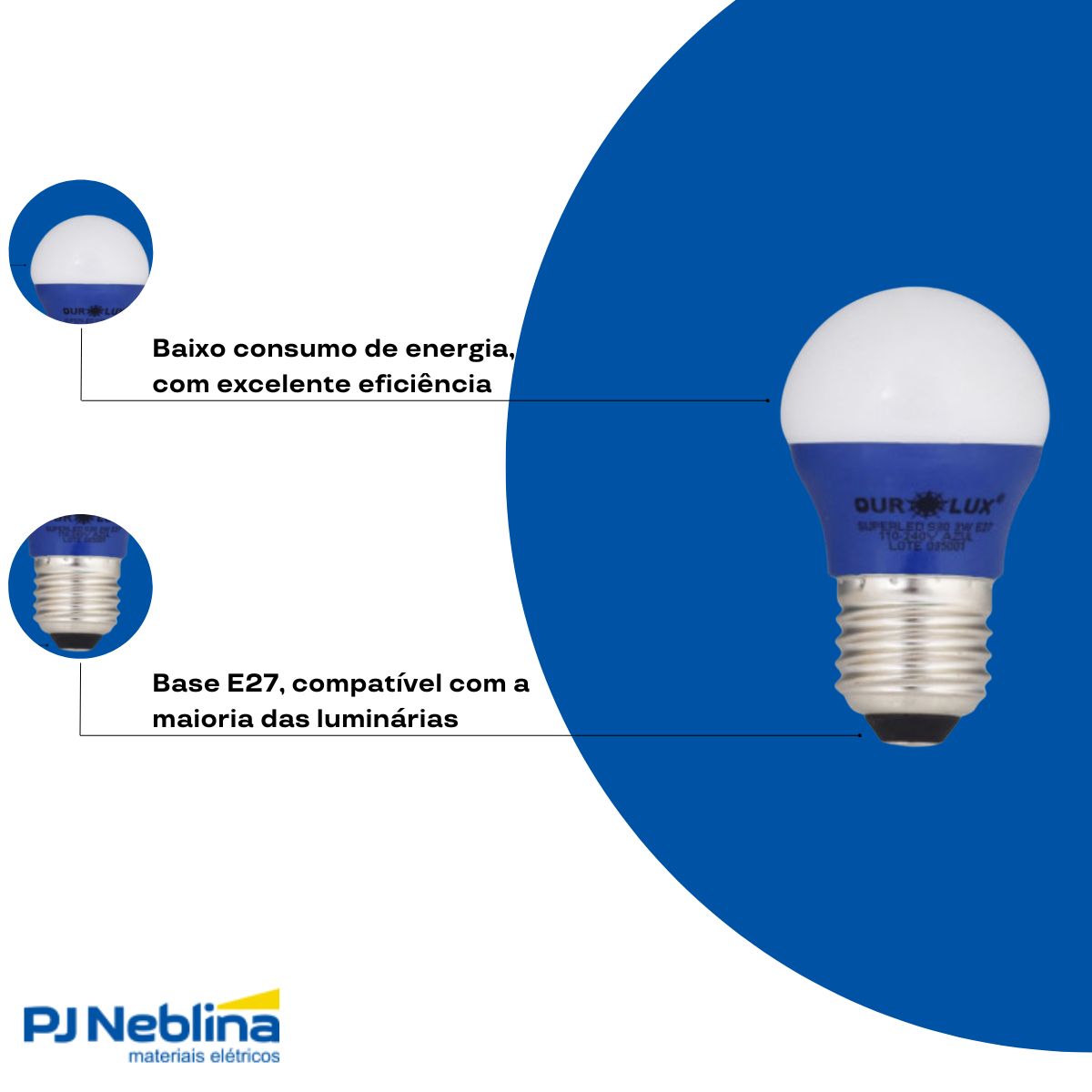 Lampada Led Bolinha G45 3w Bivolt E27 Azul