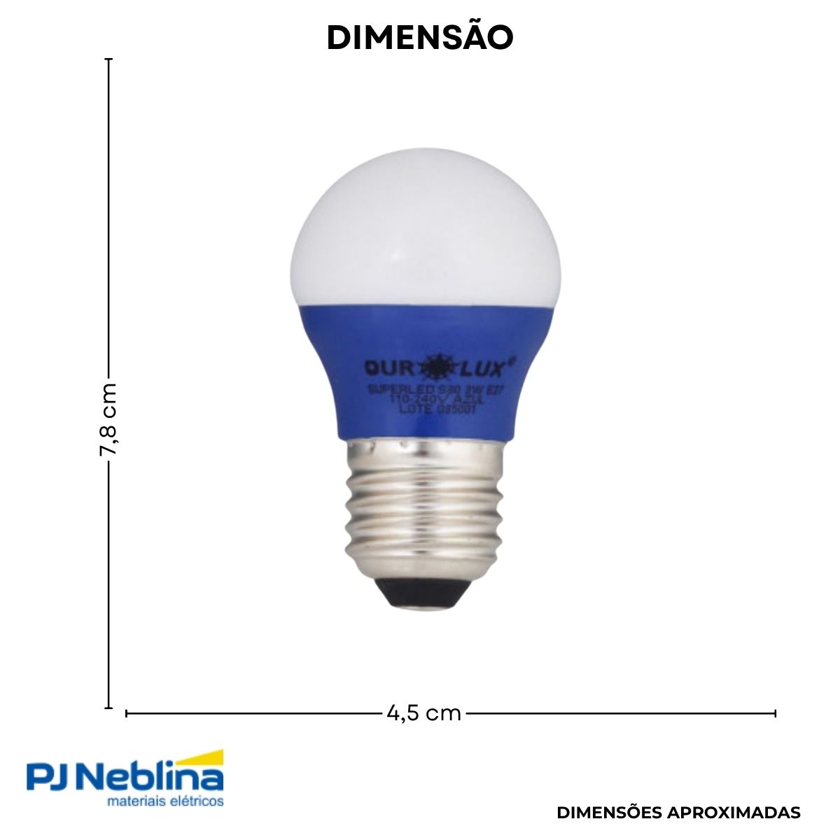 Lampada Led Bolinha G45 3w Bivolt E27 Azul