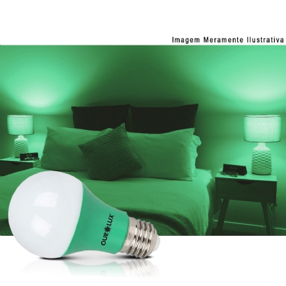Lâmpada Led Bulbo A60 7W Bivolt E27 Verde - Ourolux