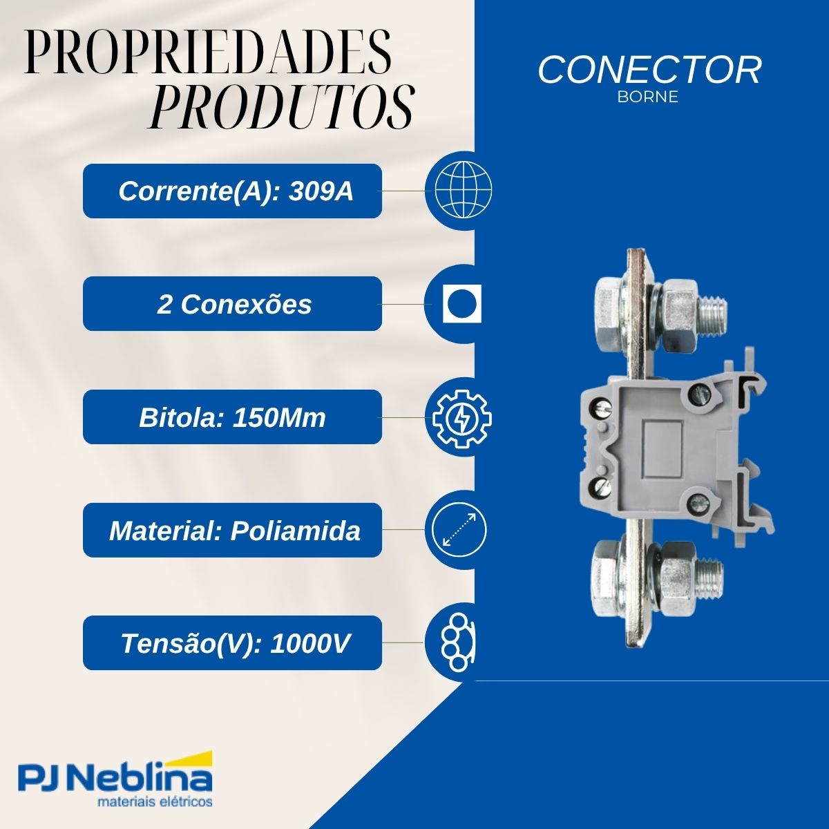 Conector Borne Passagem 2 Conexões 150Mm 1000V Cinza - Weg