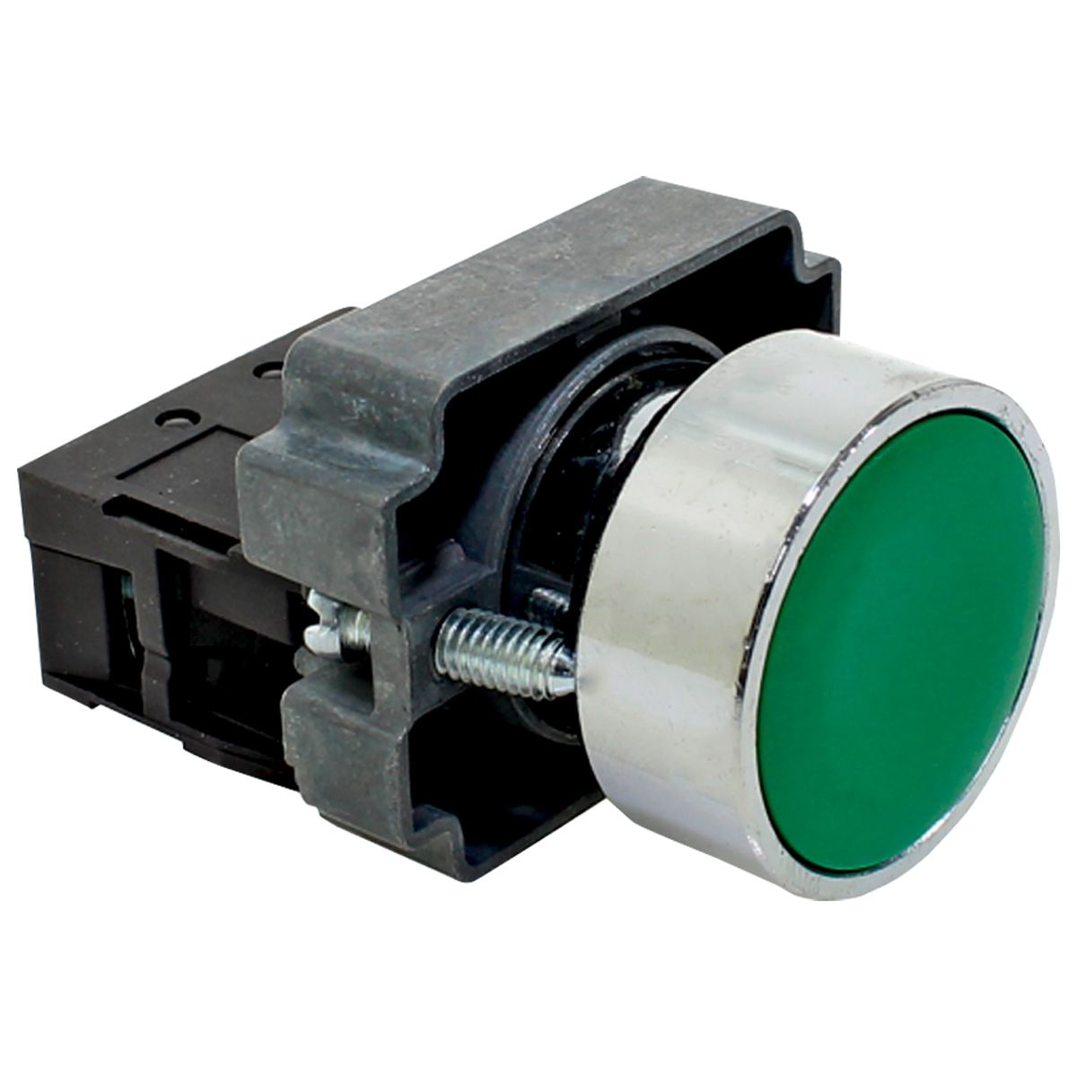 Botão De Comando Metálico 1Na 22Mm Verde Pulsador Faceado Redondo - Metaltex