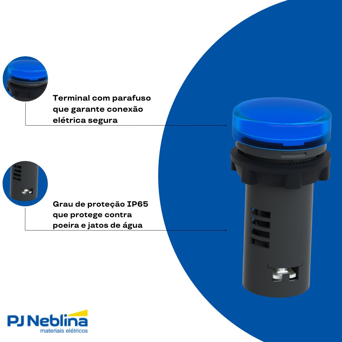 Sinaleiro Monobloco Faceado Redondo 22Mm 220Vcc Plástico Led Azul Terminal Parafuso Plástico Preto Ip65 - Schneider