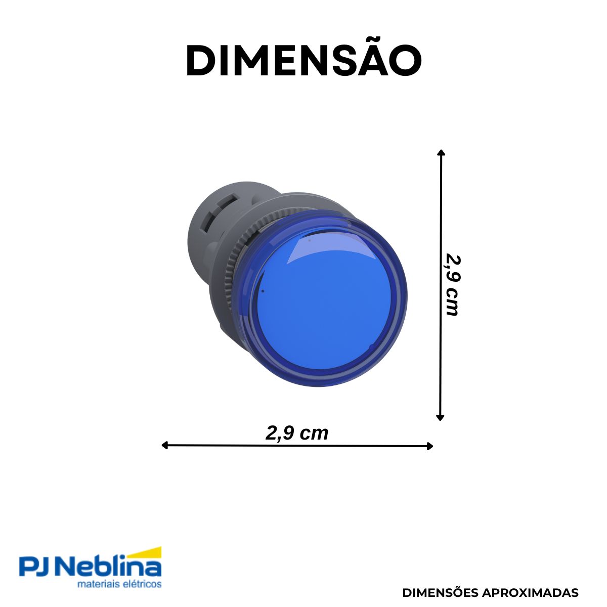 Sinaleiro Monobloco Faceado Redondo 22Mm 220Vcc Plástico Led Azul Terminal Parafuso Plástico Preto Ip65 - Schneider