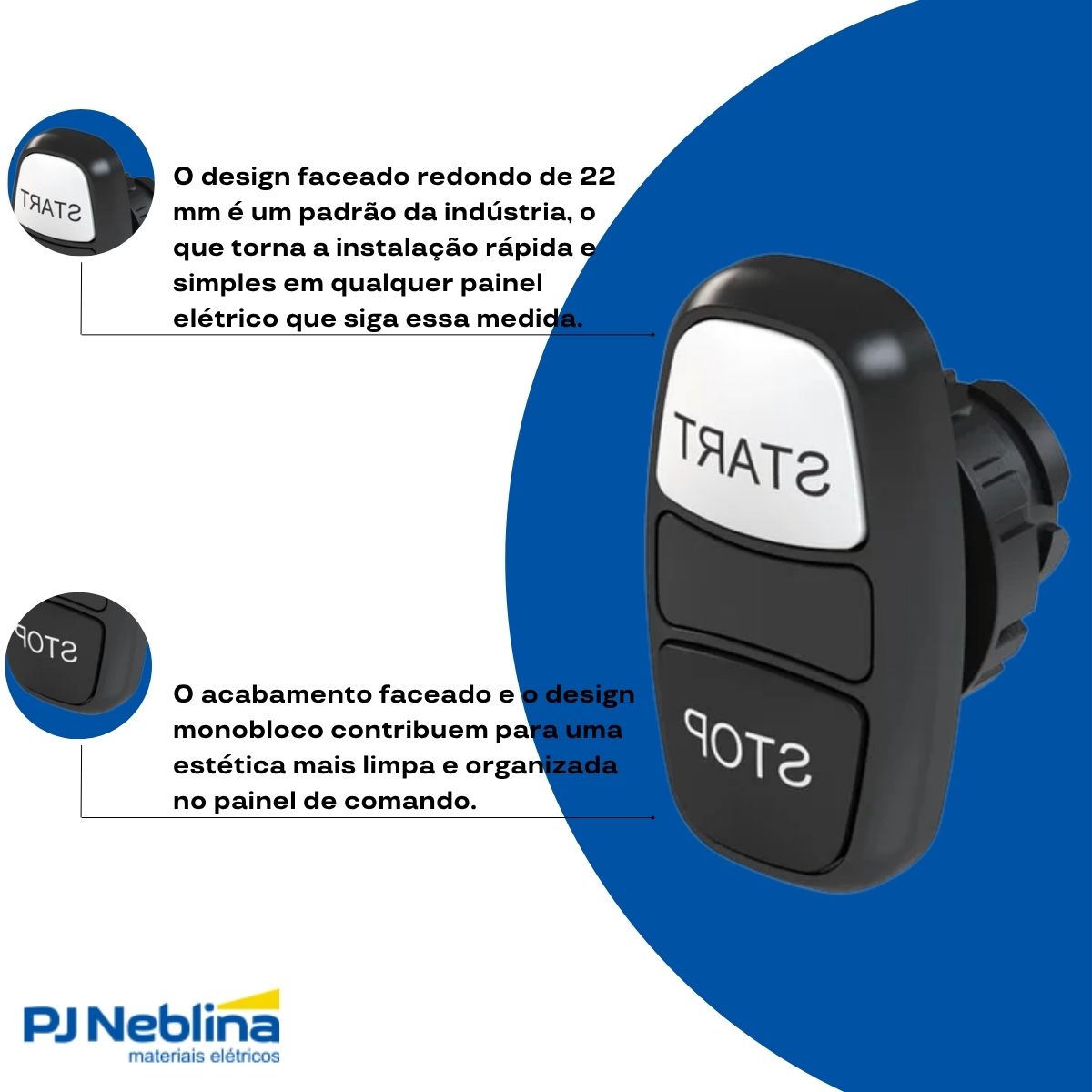 Botão Comando Duplo Pulsador Faceado Redondo 22 mm Plástico Pt/Bc (Start/Stop) - Weg