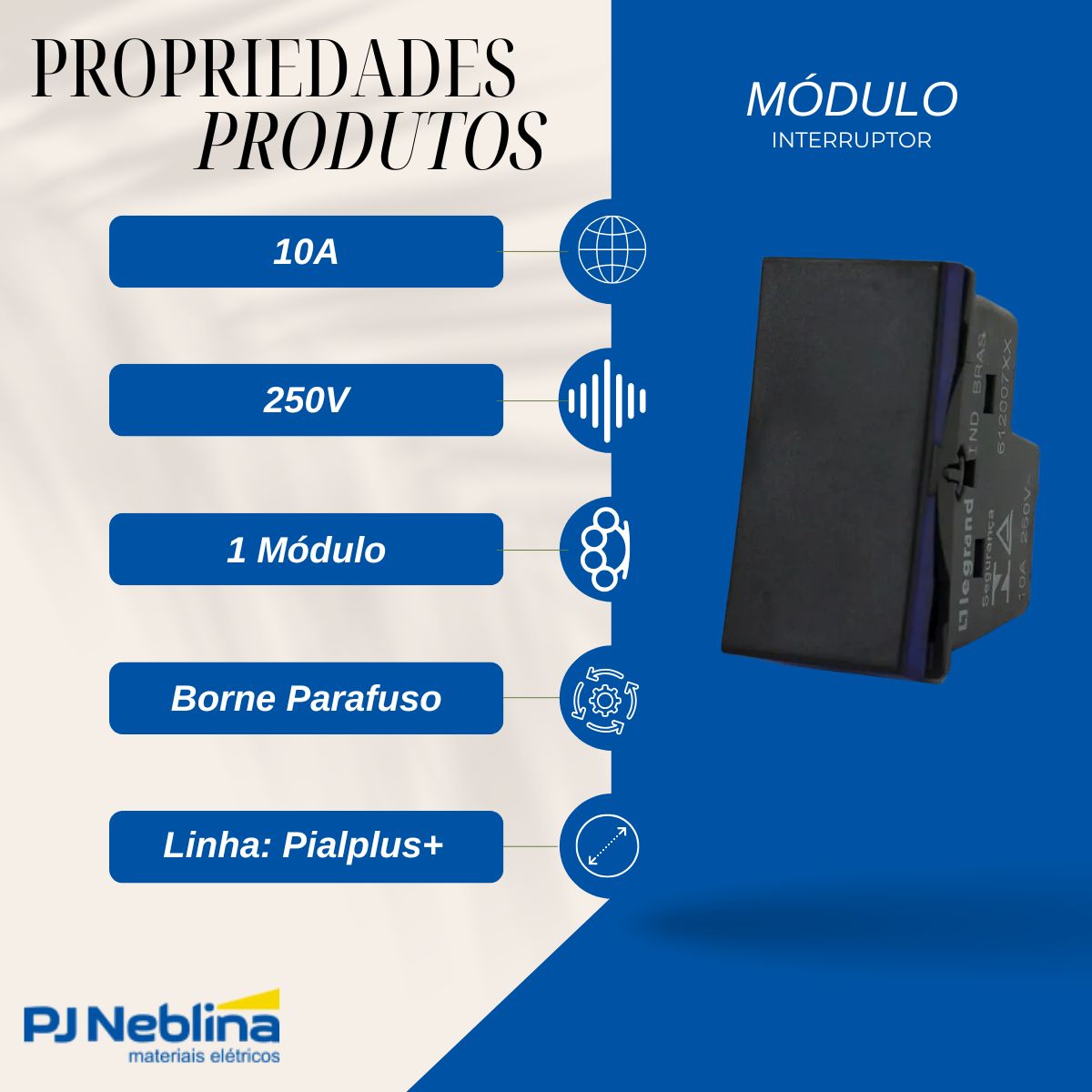 Modulo Interruptor Intermediario 1 Mod 10a 250v Pt Pialplus+