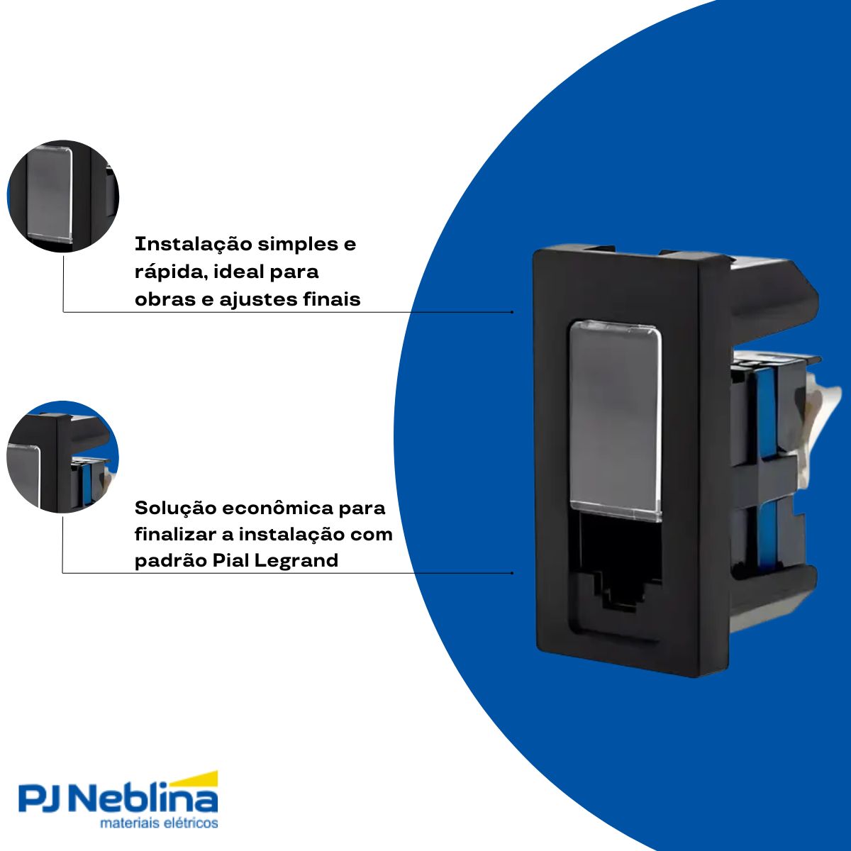 Modulo Tomada Rede Rj45 Cat5e (8 Fios) 1 Mod Pt Pialplus+