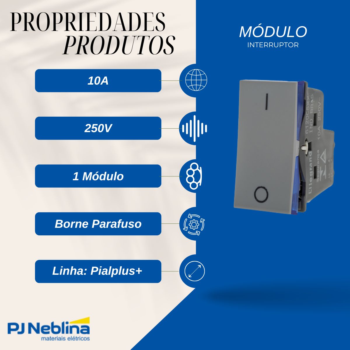 Modulo Interruptor Bipolar Simples 1 Mod 10a 250v Cz Pialplu