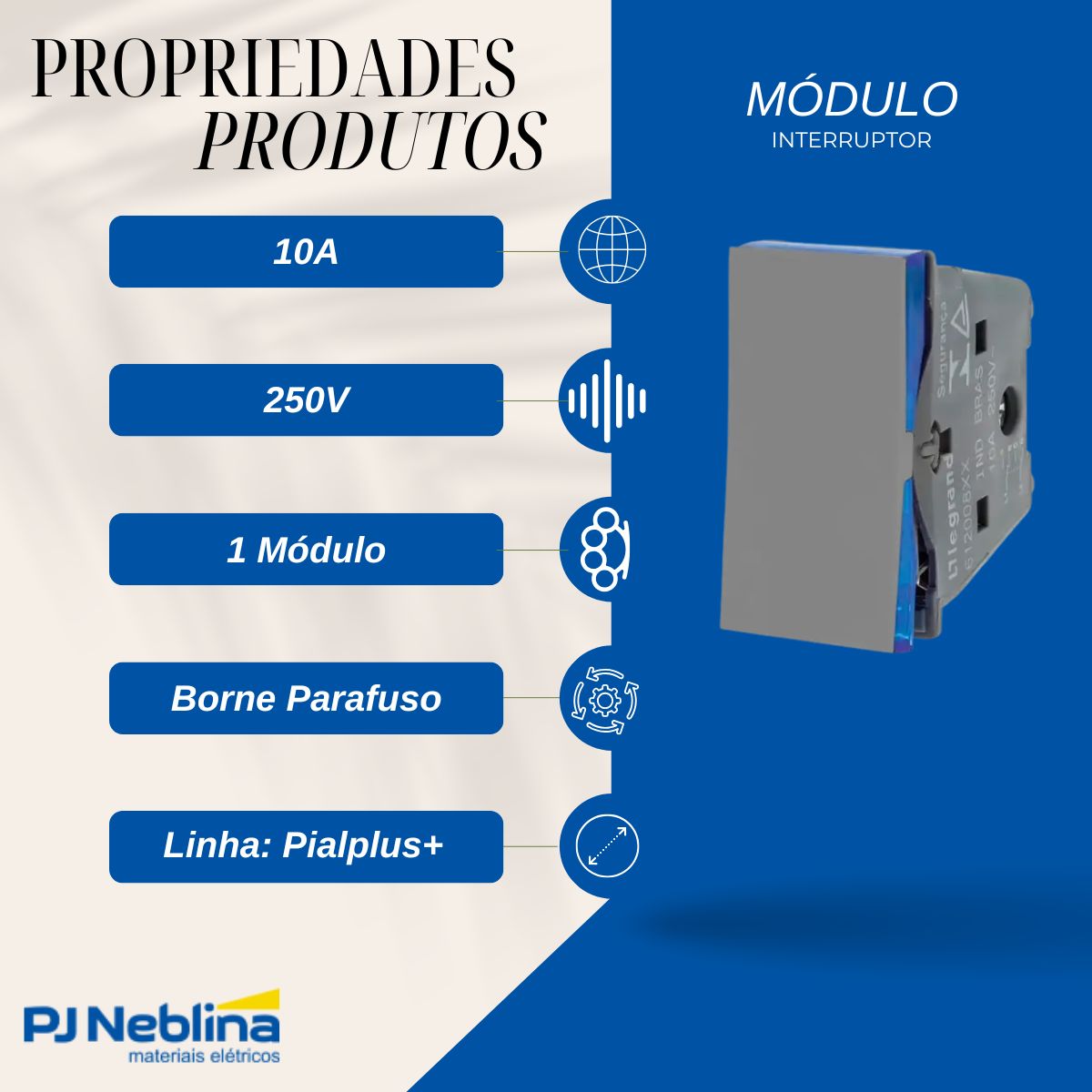 Modulo Interruptor Bipolar Paralelo 1 Mod 10a 250v Cz Pialpl