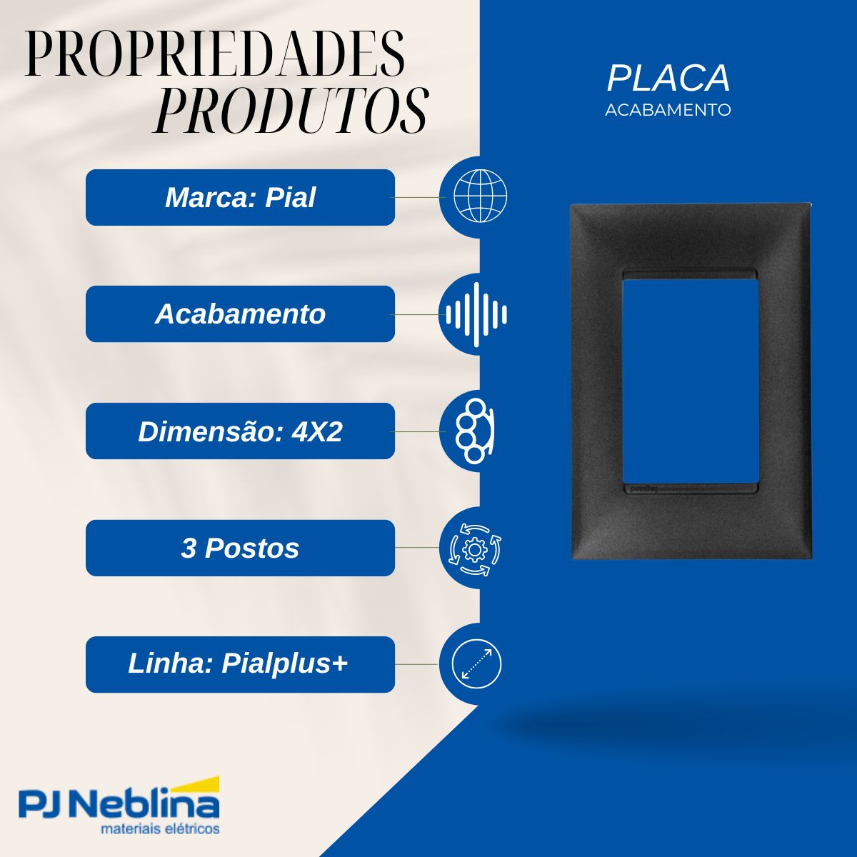 Placa Acabamento 4x2 3 Postos Pt Onix Pialplus+