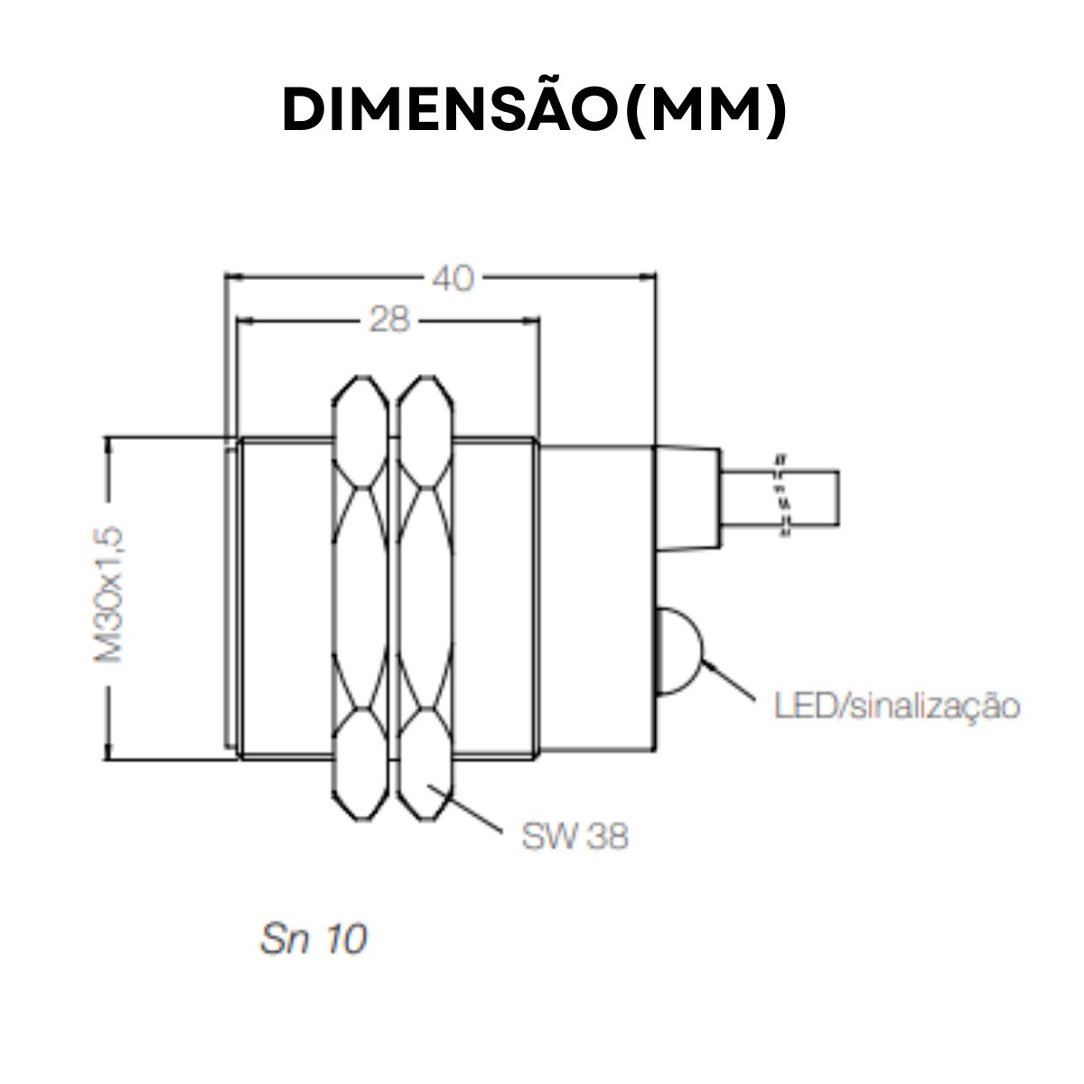 Sensor Indutivo Cilindrico Roscado Sn=10Mm M30X1,50Mm Metálico 2 Fios 20-250Vca/Cc Cabo 2 Metros 1Na 1 Led Weg