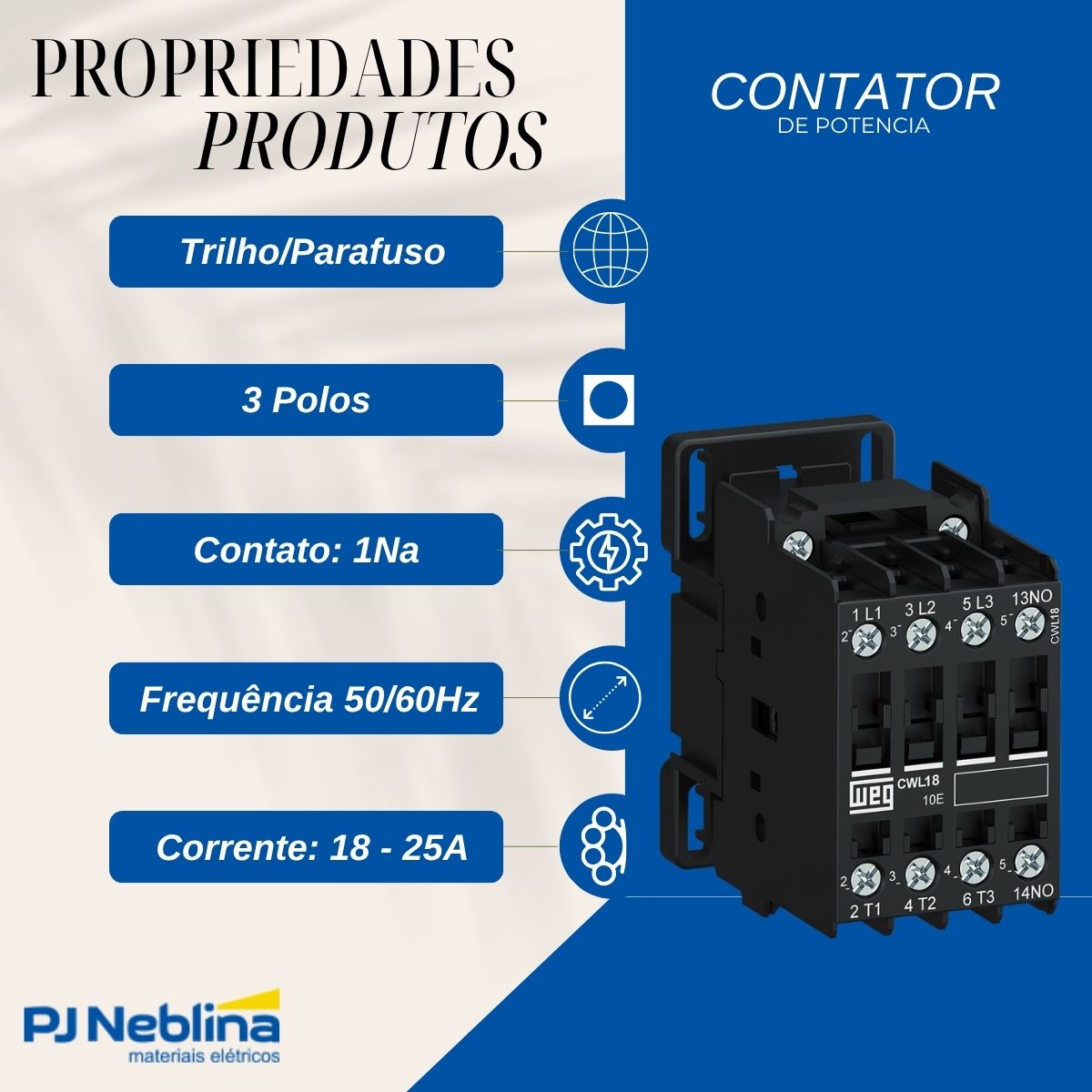Contator Potencia Tripolar 18A 220V 1Na 50/60Hz - Weg