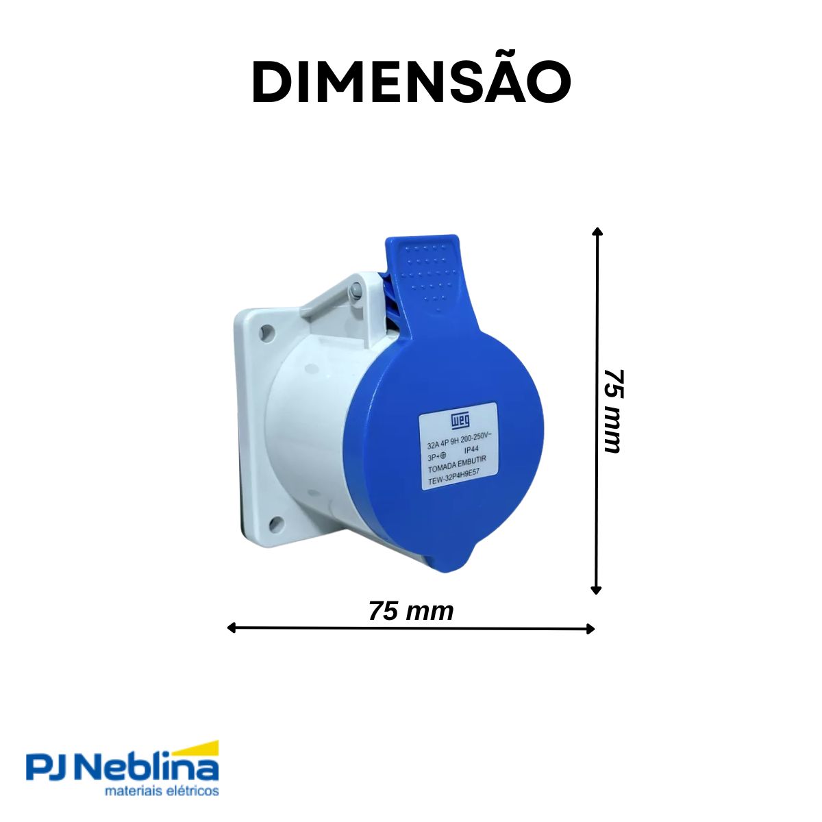 Tomada Industrial Femea Embutir 3P+T 32A 200/250V Az 9H Ip44 - Weg